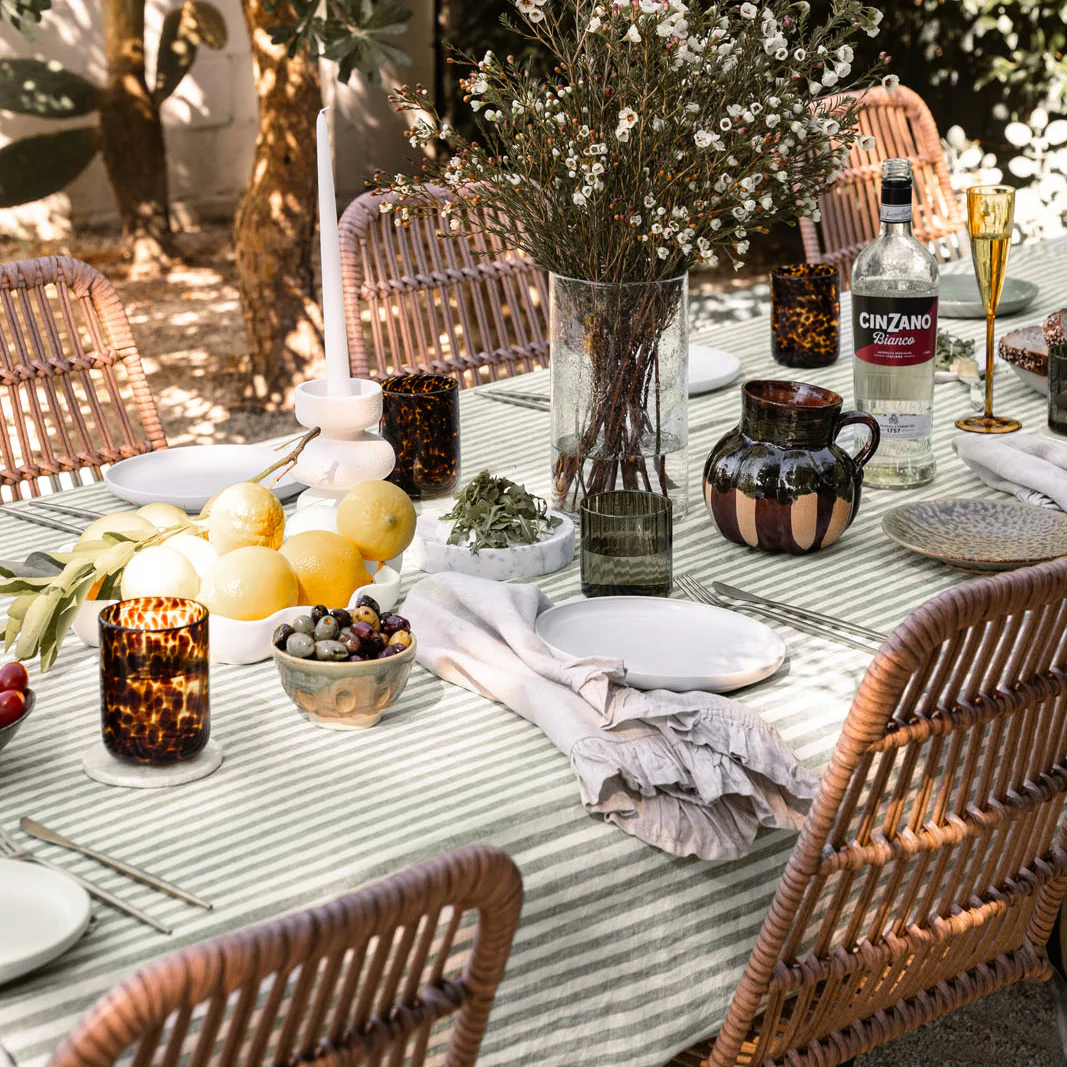 French Flax Linen Table Cloth in Ivy Stripe - Image 8