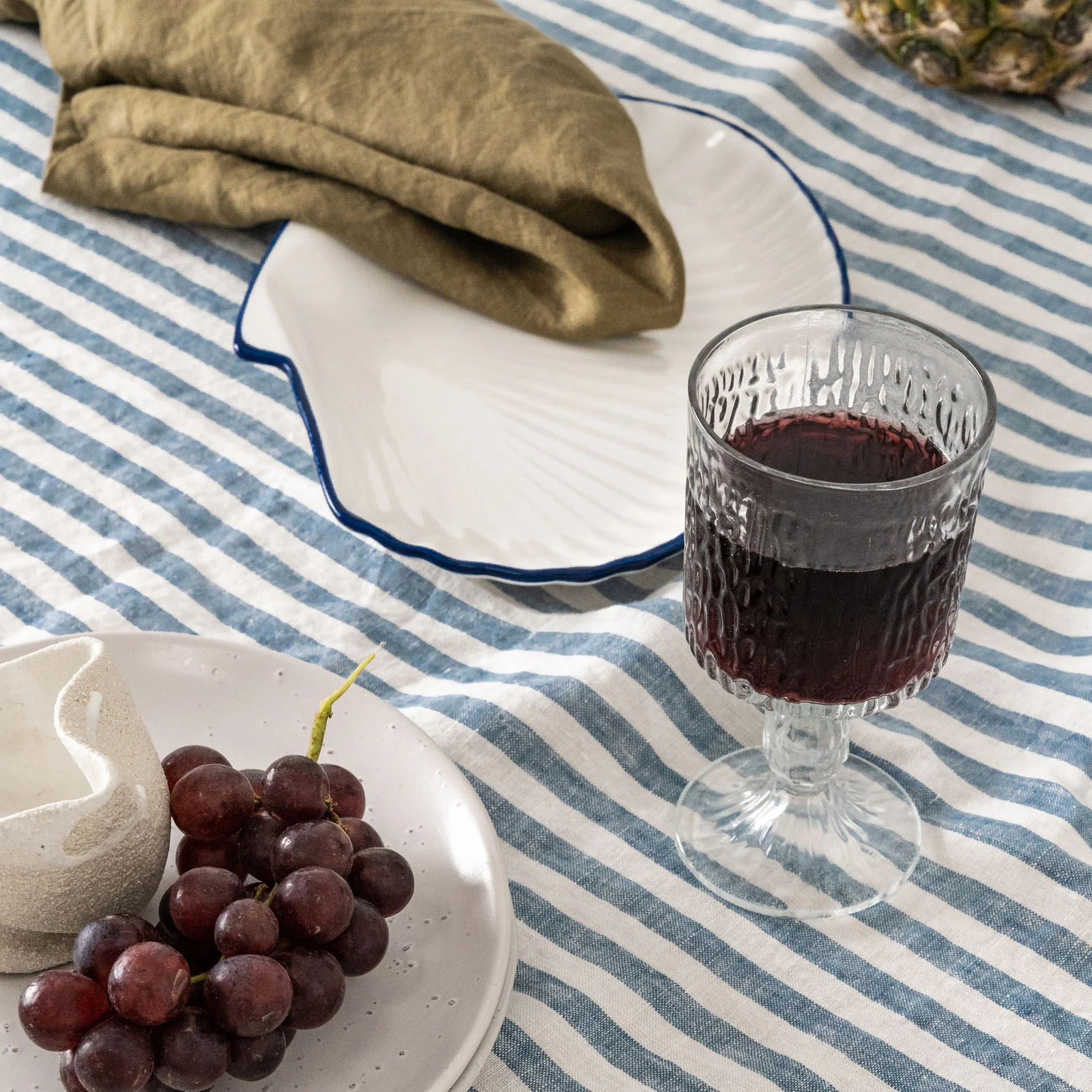 French Flax Linen Table Cloth in Marine Blue Stripe - Image 5