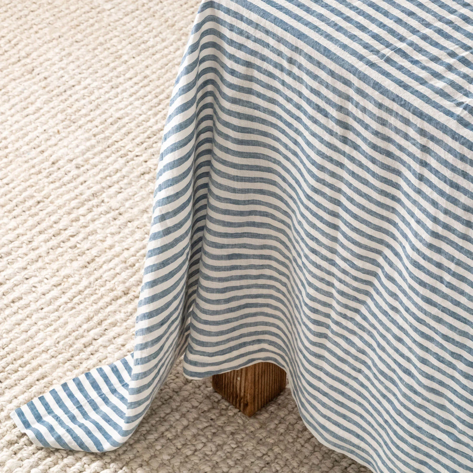 French Flax Linen Table Cloth in Marine Blue Stripe - Image 8