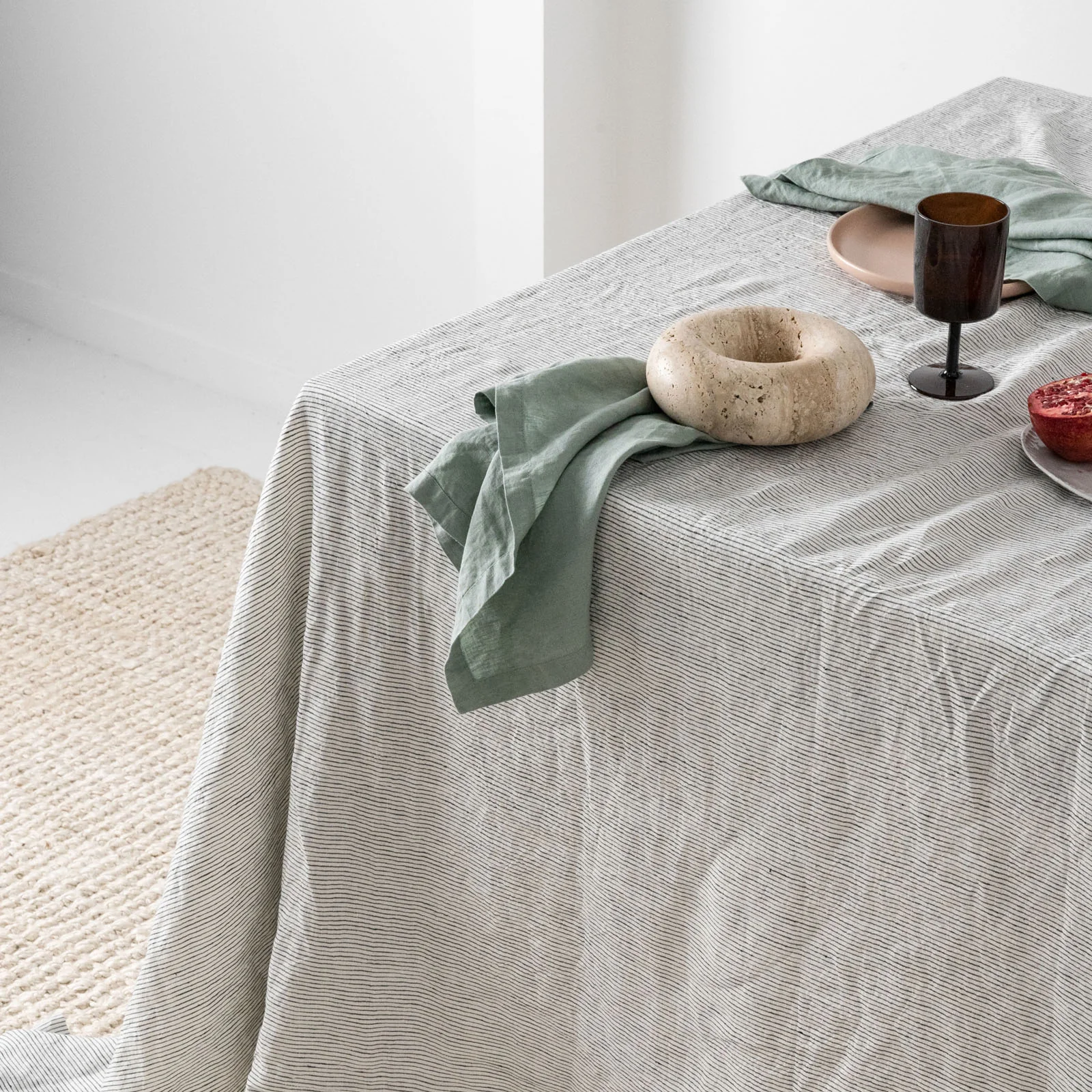 French Flax Linen Table Cloth in Pinstripe - Image 6