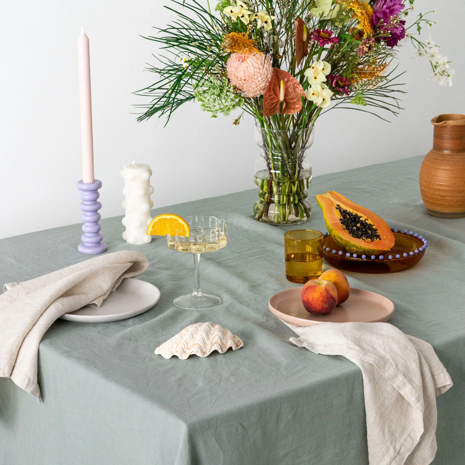 French Flax Linen Table Cloth in Sage - Image 6
